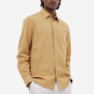 H&M Men's Linen Blend Regular Fit Button Down Shirt - L